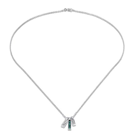 Sterling Silver w/ Black White Plating Necklace Created Emerald,Created White Sapphire (N310539CEWSK925)