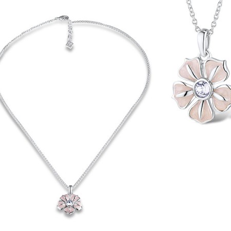 Brass w/ White Gold Plating Necklace Enamel,Swarovski 001 (N311055AENA8BRW)