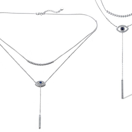 Sterling Silver w/ Black White Plating Necklace Synthetic Blue Spinel,White Cubic Zirconia (N311313BZZSK925)