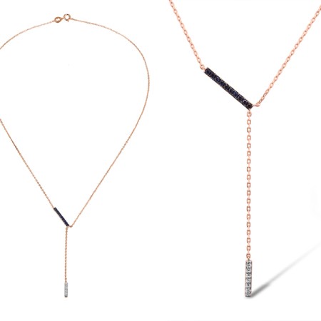 Sterling Silver w/ Rose Black White Plating Necklace Created Sapphire,Created white sapphire (N311450CSWSV925)