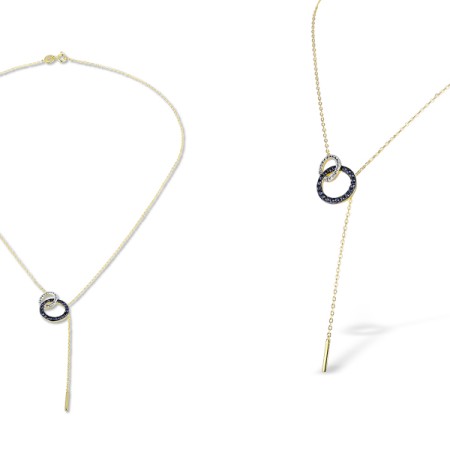 Sterling Silver w/ Yellow Black White Plating Necklace Created Sapphire,Created white sapphire (N311451CSWSZ925)