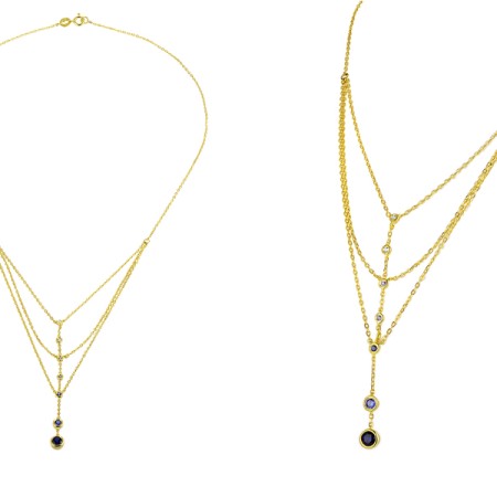 Sterling Silver w/ Yellow Plating Necklace Created Sapphire,Created white sapphire (N311452CSWSY925)