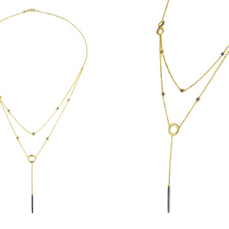 Sterling Silver w/ Yellow Black Plating Necklace Created Sapphire (N311453CRSSC925)