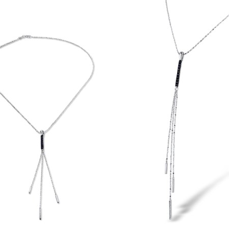 Sterling Silver w/ Black White Plating Necklace Created Sapphire,Created white sapphire (N311454CSWSK925)