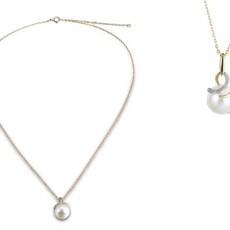 9KYW Necklace Diamond,Fresh Water White Pearl (N311595FWP9KYW)