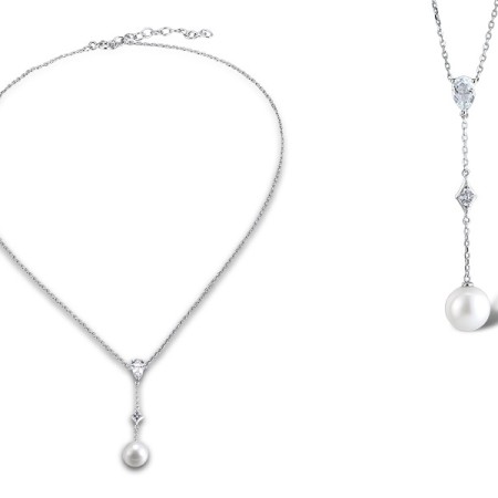 9KW Necklace Fresh Water White Pearl,White Topaz (N311609FWT9KW)