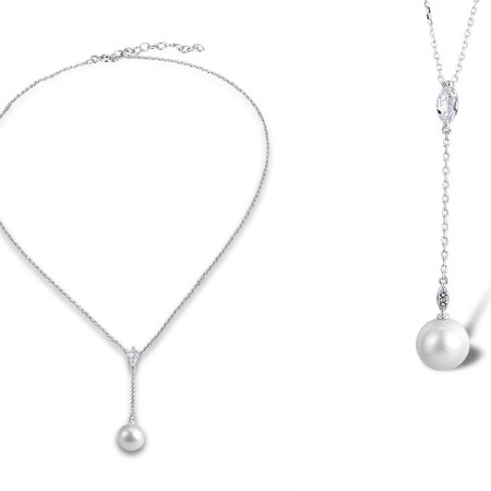 9KW Necklace Fresh Water White Pearl,White Topaz (N311610FWT9KW)