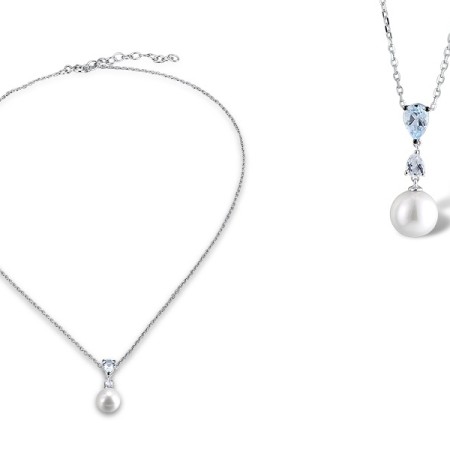 9KWB Necklace Blue Topaz (Sky Blue),Fresh Water White Pearl,White Topaz (N311612BFWT9KWB)