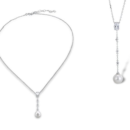9KW Necklace Fresh Water White Pearl,White Topaz (N311613FWT9KW)