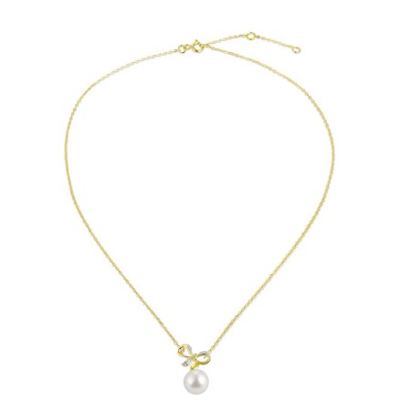 Sterling Silver w/ IONIC YELLOW PLATING Necklace Fresh Water White Pearl,White Cubic Zirconia (N311630FWZSP925)