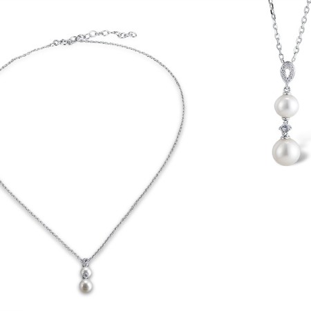 9KW Necklace Diamond,Fresh Water White Pearl,White Topaz (N311637FWT9KW)