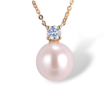 14KY Necklace Diamond,Fresh Water White Pearl (N311639AFWP14KY)