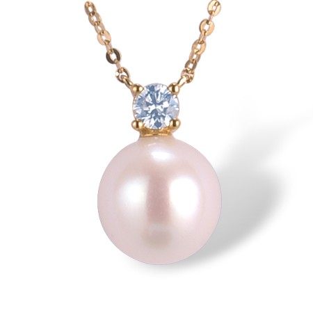 14KY Necklace Diamond,Fresh Water White Pearl (N311639AFWP14KY)