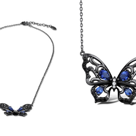 Sterling Silver w/ Black Plating Necklace Black spinel,Blue Glass,White Cubic Zirconia (N312107BSBZSB925)