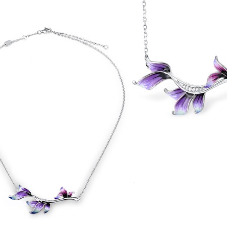 Sterling Silver Necklace Enamel,White Cubic Zirconia (N312187ENA1SL925)