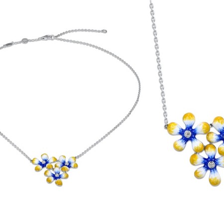 Sterling Silver Necklace Enamel,White Cubic Zirconia (N312188ENASL925)