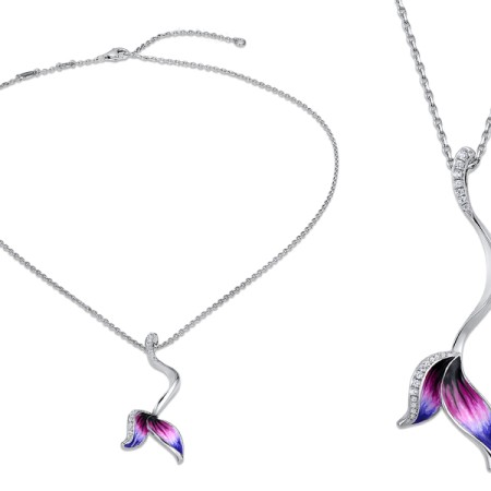 Sterling Silver Necklace Enamel,White Cubic Zirconia (N312189ENASL925)