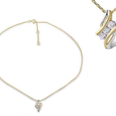 Sterling Silver w/ IONIC YELLOW PLATING Necklace White Cubic Zirconia (N312473AWCZSP925)