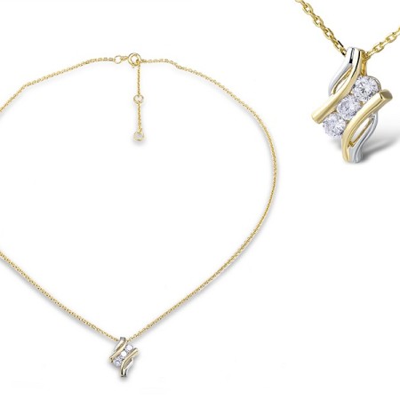 Sterling Silver w/ IONIC YELLOW PLATING Necklace White Cubic Zirconia (N312473BWCZSP925)