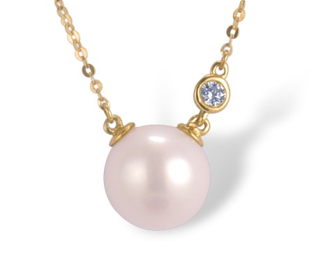 14KY Necklace Diamond,Fresh Water White Pearl (N312475FWP14KY)