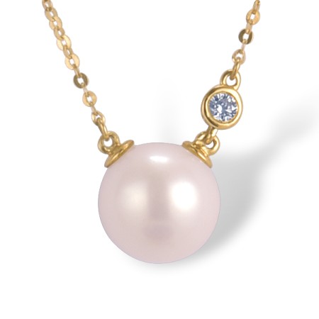 14KY Necklace Diamond,Fresh Water White Pearl (N312475FWP14KY)