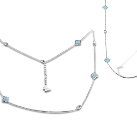 Brass w/ White Gold Plating Necklace Enamel,Swarovski 001 (N312601ENA4BRW)