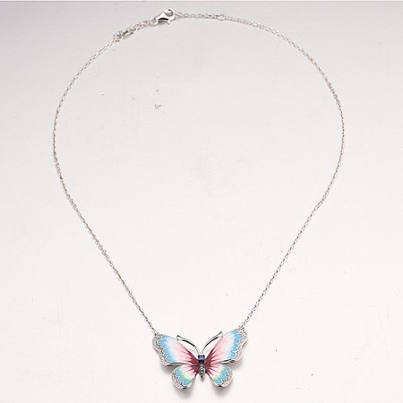 Sterling Silver w/ Black White Plating Necklace Blue Nano Cubic Zirconia,Blue Spinel,Enamel,Green Spinel,White Cubic Zirconia (N313202ENA1SK925)