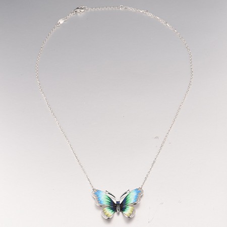 Sterling Silver w/ Black White Plating Necklace Blue Nano Cubic Zirconia,Blue Spinel,Enamel,Green Spinel,White Cubic Zirconia (N313202ENASK925)