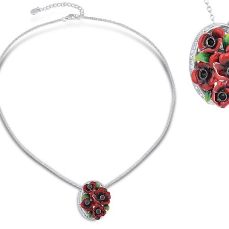 Sterling Silver w/ Black White Plating Necklace Black Crystal (Chaton Gold Foiled ),Enamel,Swarovski 001 (N313811ENASK925)