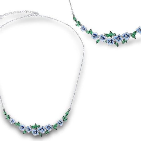 Sterling Silver w/ Black White Plating Necklace Enamel,Green Spinel (N313873ENASK925)