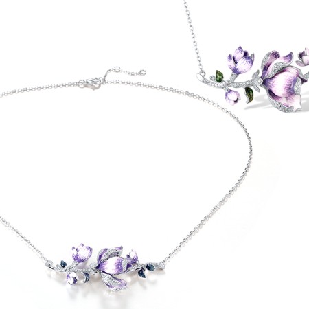 Sterling Silver Necklace Enamel,White Cubic Zirconia (N314183ENASL925)