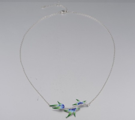 Sterling Silver Necklace Enamel,White Cubic Zirconia (N314304ENASL925)