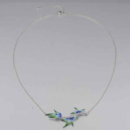 Sterling Silver Necklace Enamel,White Cubic Zirconia (N314304ENASL925)