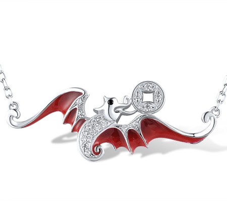 Sterling Silver Necklace Black spinel,Enamel,White Cubic Zirconia (N314307ENASL925)