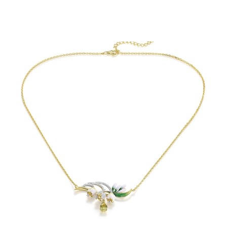 Sterling Silver w/ IONIC YELLOW PLATING Necklace Enamel,Green Glass,White Cubic Zirconia (N314958ENASP925)