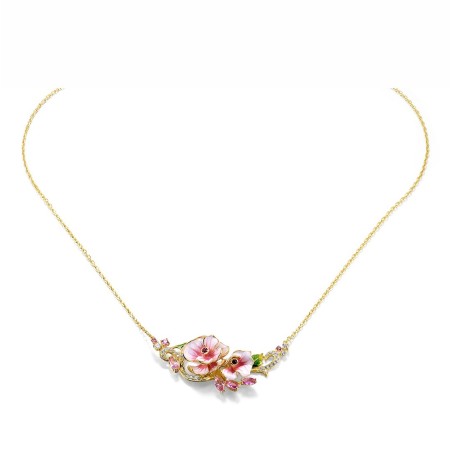 Sterling Silver w/ Yellow Plating Necklace Created Pink Sapphire,Created Ruby,Enamel,White Cubic Zirconia (N314966ENASY925)