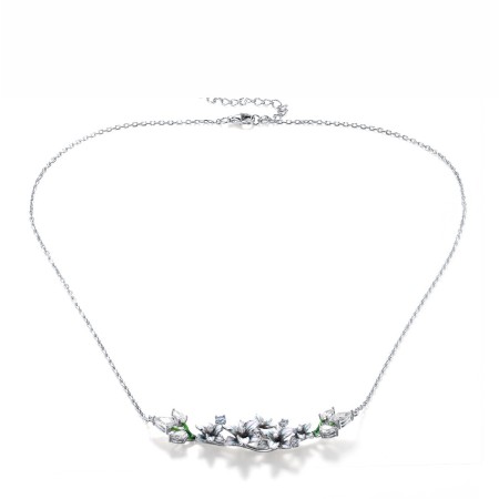 Sterling Silver Necklace Blue Spinel,Enamel,White Cubic Zirconia (N314975ENASL925)