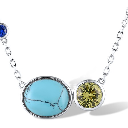 Sterling Silver Necklace Blue Spinel,Created Blue Turquoise,Green Nano Cubic Zirconia (Per (N315040BGNCSL925)