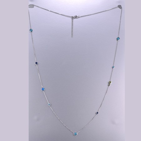 Sterling Silver Necklace Blue Spinel,Created Blue Opal,Created Blue Turquoise,Green Nano Cubic Zirconia (Per (N315047MULSL925)