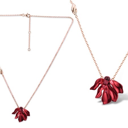 Sterling Silver w/ Pink e-coating and White and Rose Plating Necklace Black spinel,Red Nano Crystal (N315445RNBSAK5925)