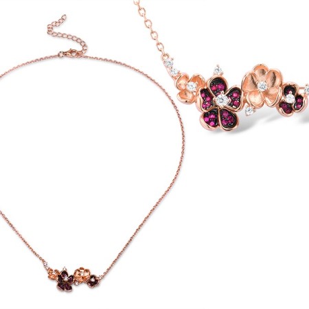 Sterling Silver w/ Rose Black Plating Necklace Created Ruby,White Cubic Zirconia (N315638CRZSD925)