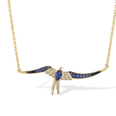 Sterling Silver w/ Yellow Black Plating Necklace Black spinel,Blue Nano Cubic Zirconia,White Cubic Zirconia (N316510BNSZSC925)