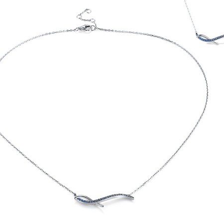 Sterling Silver w/ Black White Plating Necklace Blue Spinel,White Cubic Zirconia (N316729BLZSK925)