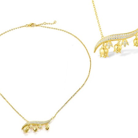 Sterling Silver w/ Yellow Plating Necklace White Cubic Zirconia (N317244WCZSY925)