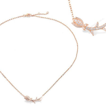 Sterling Silver w/ Rose Plating Necklace White Cubic Zirconia (N317264WCZSR925)