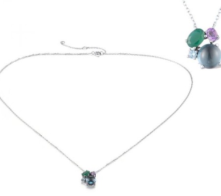 14KW Necklace Blue Topaz (Swiss Blue),Green Chalcedony,London Blue Topaz,Amethyst (N318244MUL14KW)