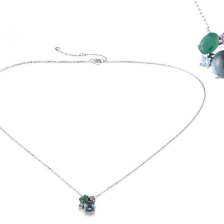 14KW Necklace Blue Topaz (Swiss Blue),Green Chalcedony,London Blue Topaz,Amethyst (N318244MUL14KW)
