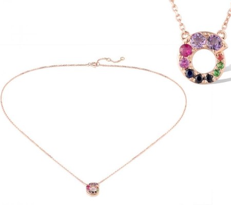 14KR Necklace Amethyst,Blue Sapphire,Green Garnet,Orange Sapphire,Ruby (N319394MUL14KR)