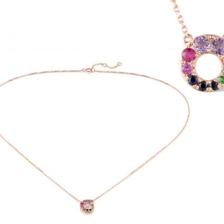 14KR Necklace Amethyst,Blue Sapphire,Green Garnet,Orange Sapphire,Ruby (N319394MUL14KR)