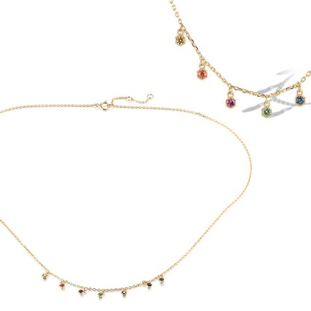 14KY Necklace Amethyst,Blue Sapphire,Green Garnet,London Blue Topaz,Orange Sapphire,Rhodolite Garnet,Yellow Sapphire (N319854MUL14KY)